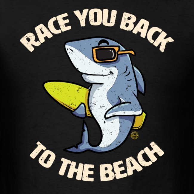 funny shark race you back to the beach summer sea vacation shirts